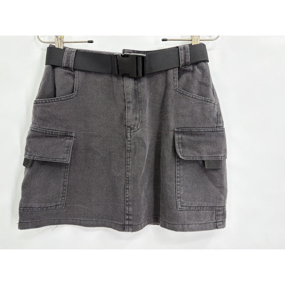 Princess Polly Charcoal Grey Denim Cargo Mini Skirt with Belt Size US 4